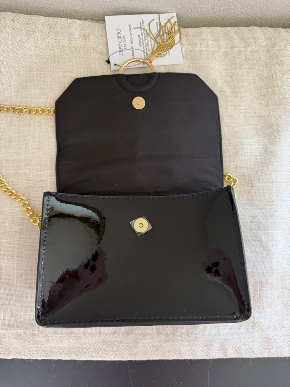 Jimmy Choo Parfums Black Patent Crossbody with Gold Chain NWT - Picture 7 of 9